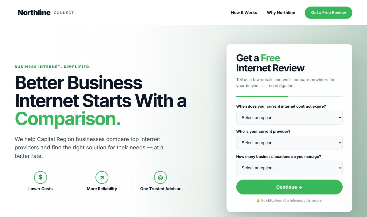 Example lead-generation landing page with a two-step qualification form (sample brand)